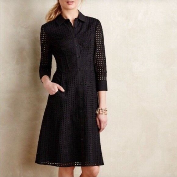 Anthropologie Dresses & Skirts - Anthropologie Maeve Black Eyelet Longsleeve Dress